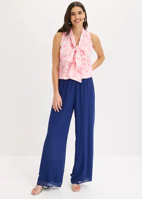 Bluse av glansfull sateng med knytedetalj, bonprix