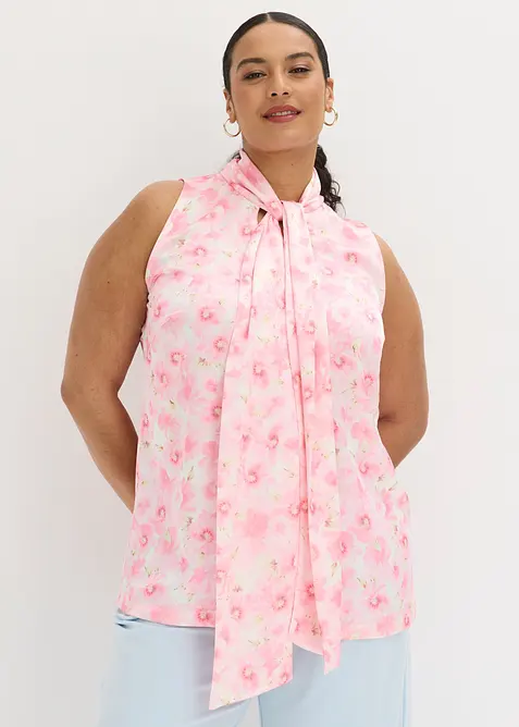 Bluse av glansfull sateng med knytedetalj, bonprix
