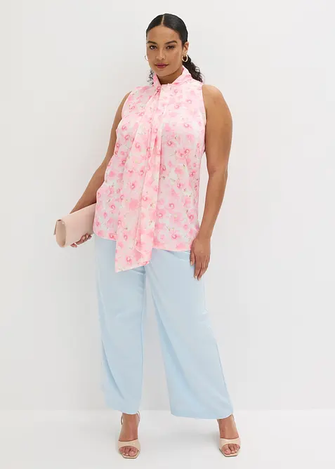 Bluse av glansfull sateng med knytedetalj, bonprix