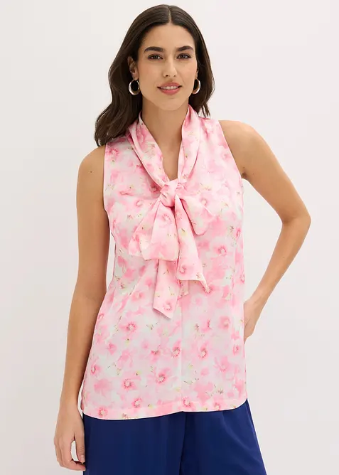 Bluse av glansfull sateng med knytedetalj, bonprix