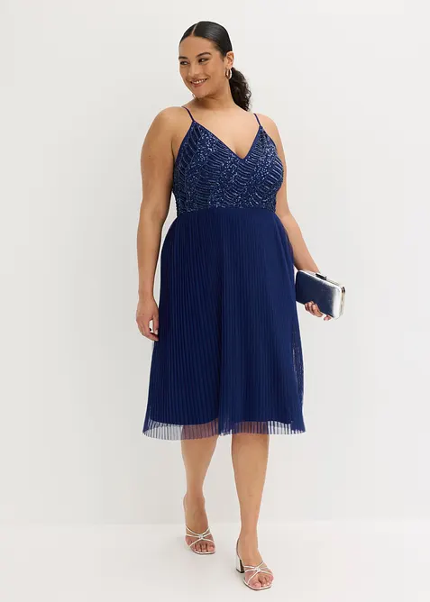 Midikjole med foldeskj&oslash;rt og paljettbroderi, bonprix