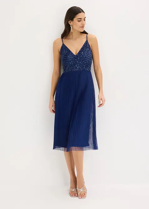 Midikjole med foldeskj&oslash;rt og paljettbroderi, bonprix