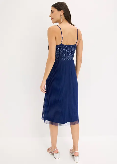 Midikjole med foldeskj&oslash;rt og paljettbroderi, bonprix