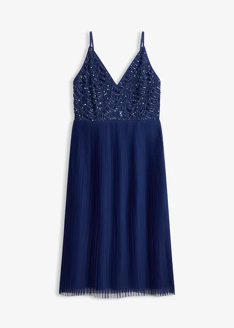 Midikjole med foldeskj&oslash;rt og paljettbroderi, bonprix