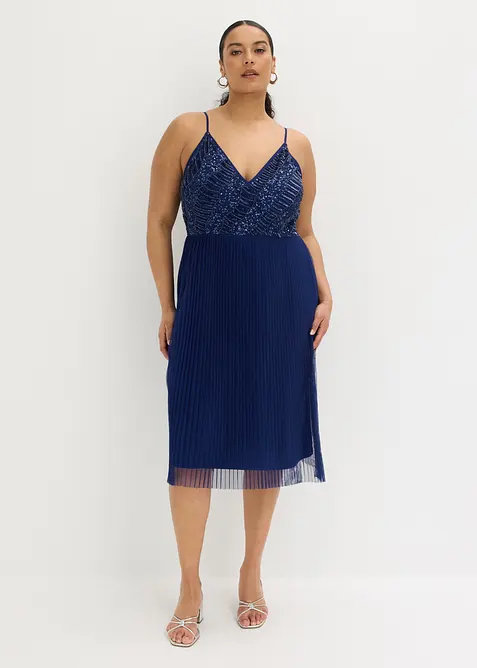 Midikjole med foldeskj&oslash;rt og paljettbroderi, bonprix