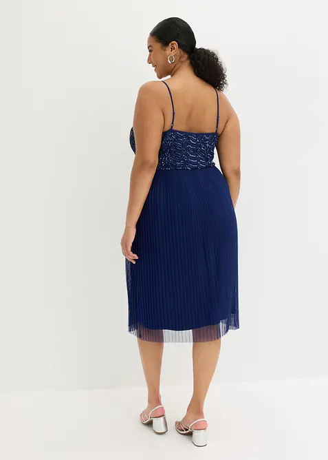 Midikjole med foldeskj&oslash;rt og paljettbroderi, bonprix