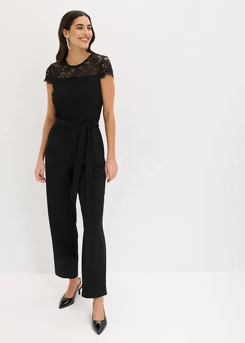 Jumpsuit i fin jersey med blonder, bonprix