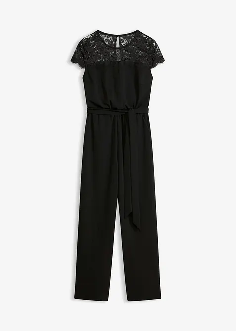 Jumpsuit i fin jersey med blonder, bonprix