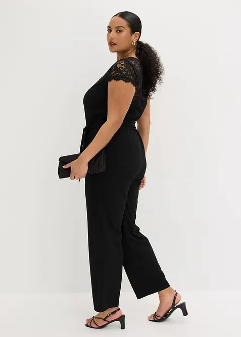 Jumpsuit i fin jersey med blonder, bonprix