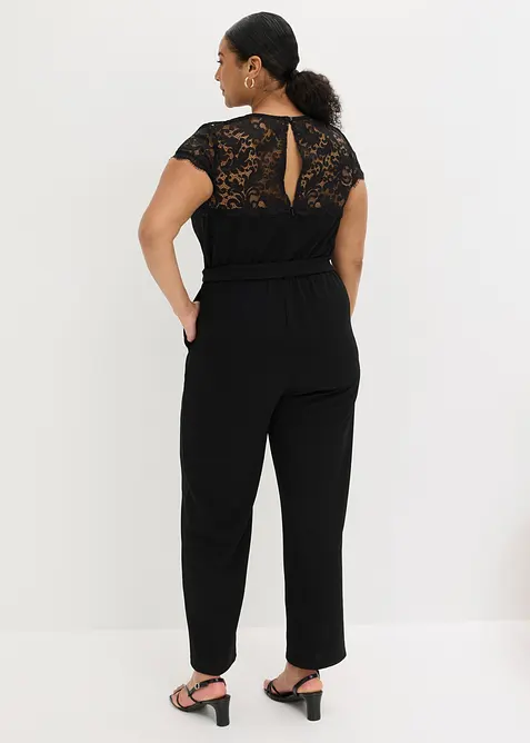 Jumpsuit i fin jersey med blonder, bonprix