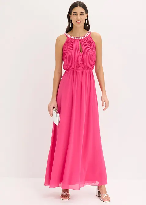 Maxikjole i tynn chiffon med drapering, bonprix