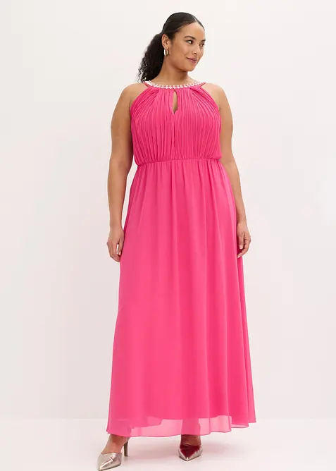 Maxikjole i tynn chiffon med drapering, bonprix