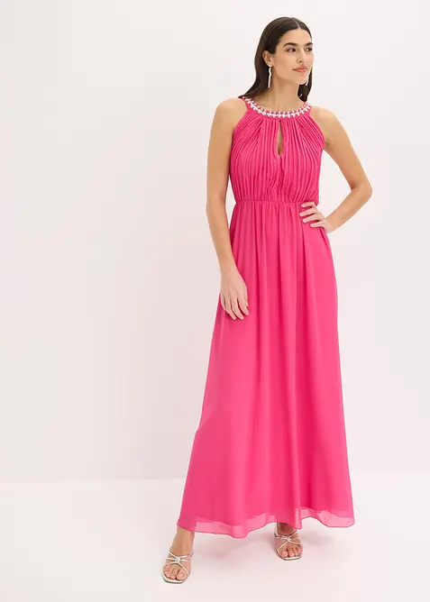 Maxikjole i tynn chiffon med drapering, bonprix