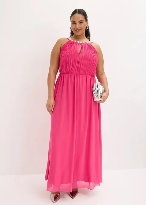Maxikjole i tynn chiffon med drapering, bonprix