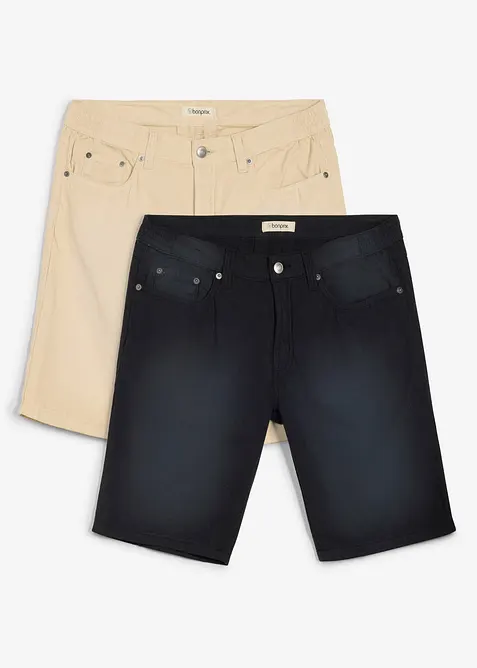 Bermudashorts i lett, farget denim med stretchlinning, Regular fit (2-pack), bonprix
