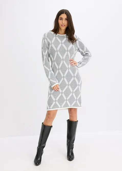 Strikket kjole i fj&aelig;rgarn med rombem&oslash;nster, bonprix