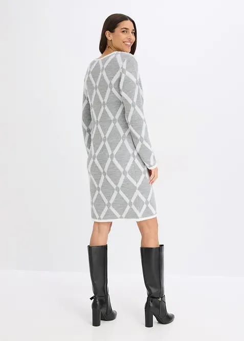 Strikket kjole i fj&aelig;rgarn med rombem&oslash;nster, bonprix