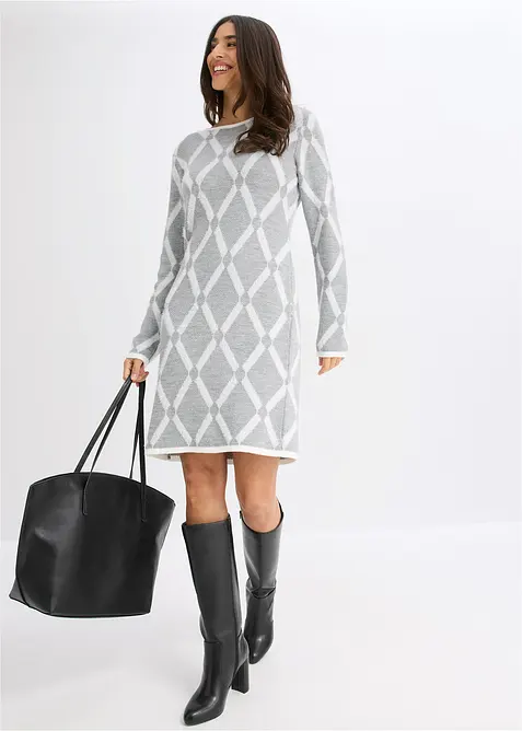 Strikket kjole i fj&aelig;rgarn med rombem&oslash;nster, bonprix