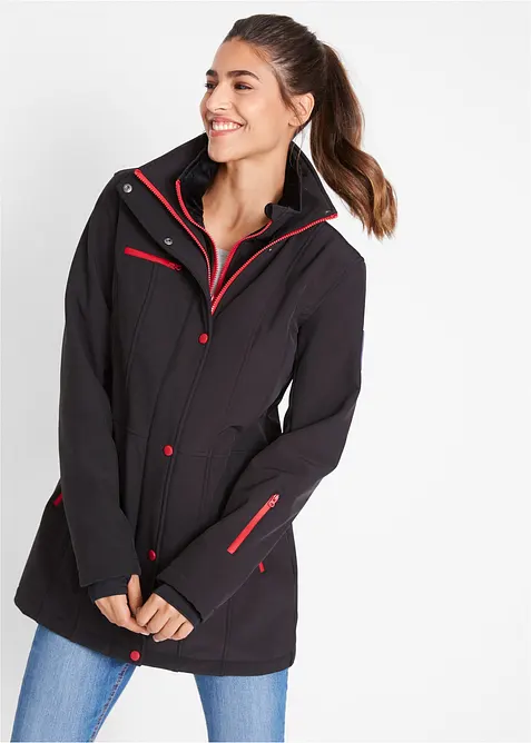 Lang softshelljakke med stretch, vannavvisende, bonprix