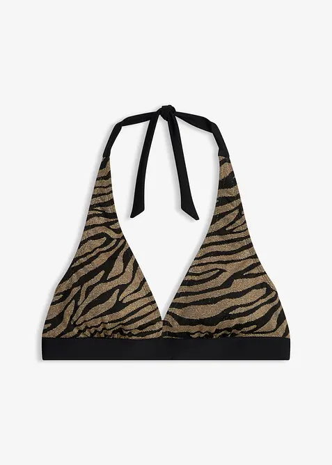 Halterneck-bikinioverdel av materiale med glans, bonprix