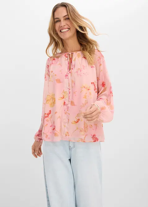 Chiffonbluse med knyteb&aring;nd, bonprix