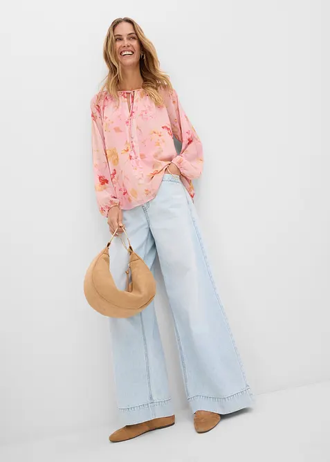 Chiffonbluse med knyteb&aring;nd, bonprix