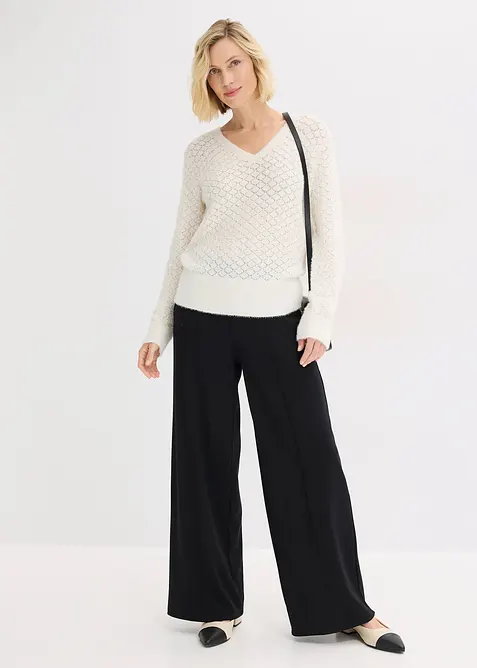 Genser med hullm&oslash;nster og fj&aelig;rgarn, bonprix