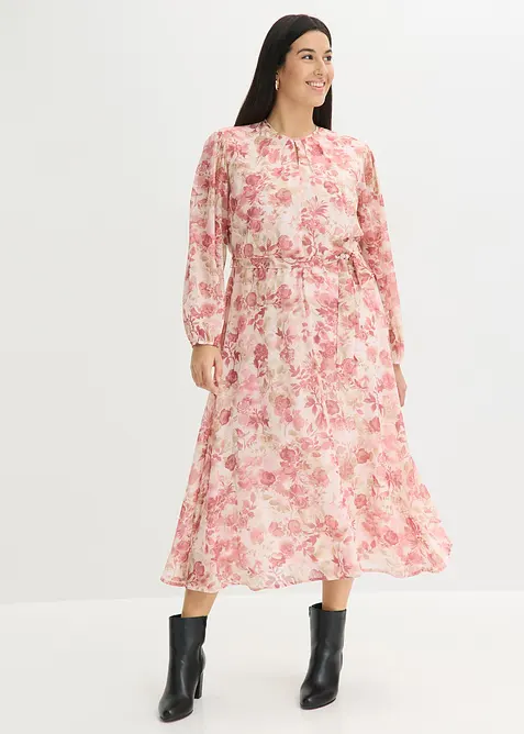 Chiffonkjole med knyteb&aring;nd (2-delt sett), bonprix