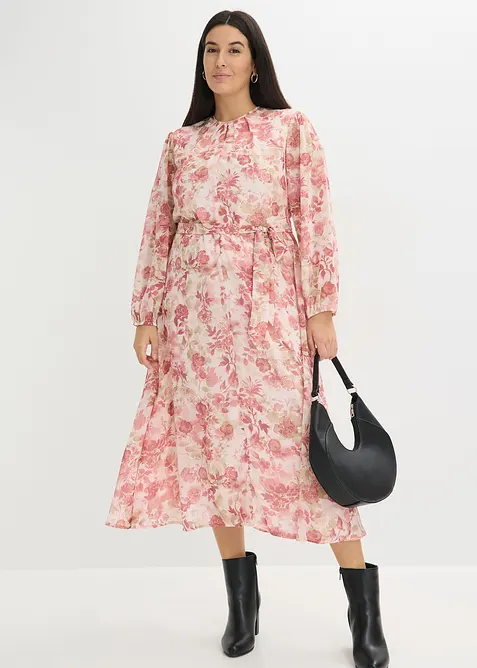 Chiffonkjole med knyteb&aring;nd (2-delt sett), bonprix