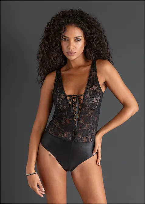 Body ouvert med wetlook, bonprix