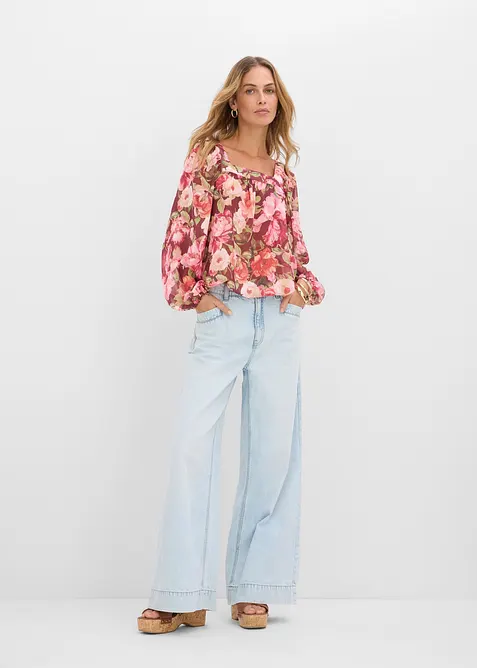 Bluse med ballongkant nede, bonprix