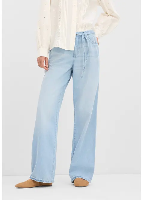Wide Leg-jeans, Mid Waist, med belte, bonprix