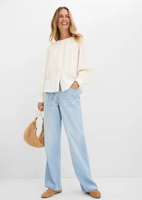 Wide Leg-jeans, Mid Waist, med belte, bonprix
