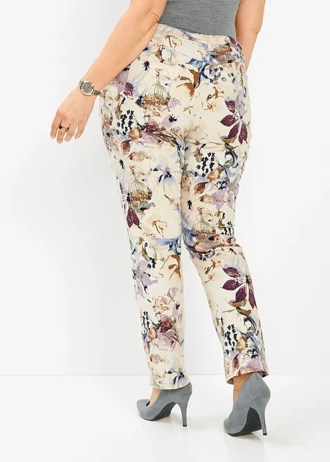 Bukse med stretch og blomsterm&oslash;nster, bonprix