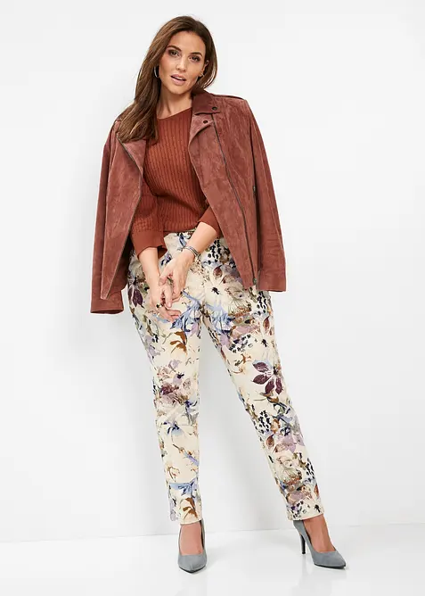Bukse med stretch og blomsterm&oslash;nster, bonprix