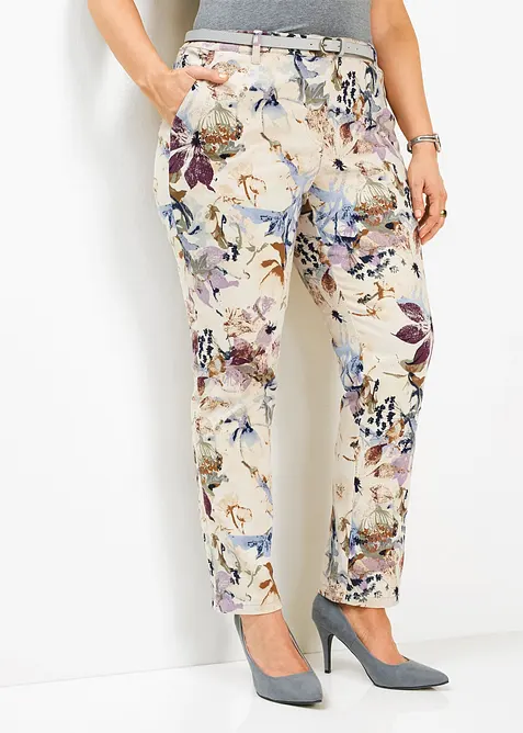 Bukse med stretch og blomsterm&oslash;nster, bonprix