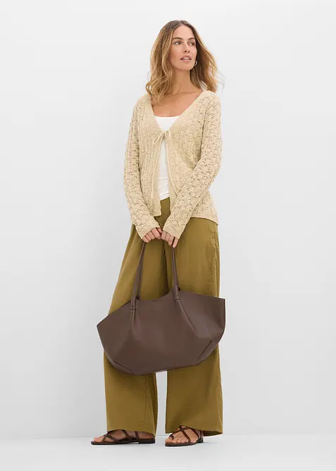 Strikkejakke med hullstrikk av 100% bomull, bonprix