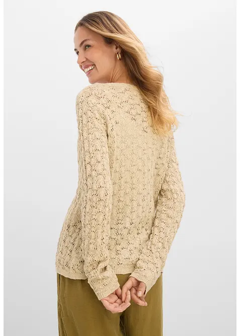 Strikkejakke med hullstrikk av 100% bomull, bonprix