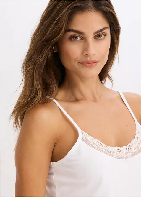 Singlet med &oslash;kologisk bomull og blonder (2-pack), bonprix