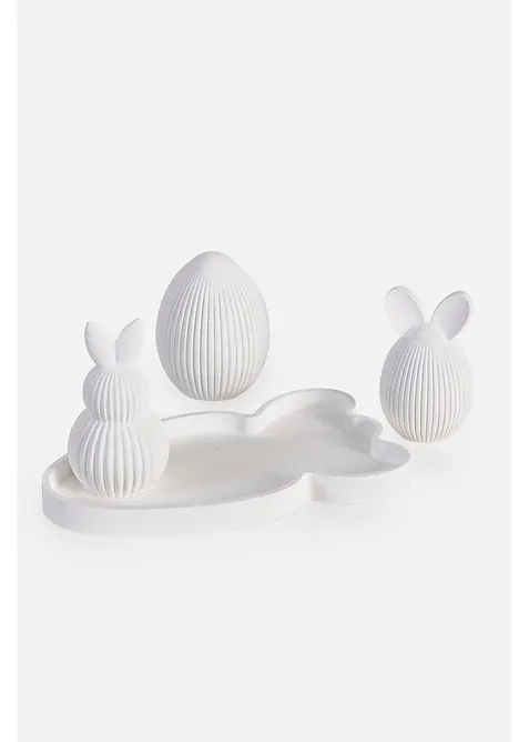 Pyntegjenstand hare og egg p&aring; fat (4-delt sett), bonprix