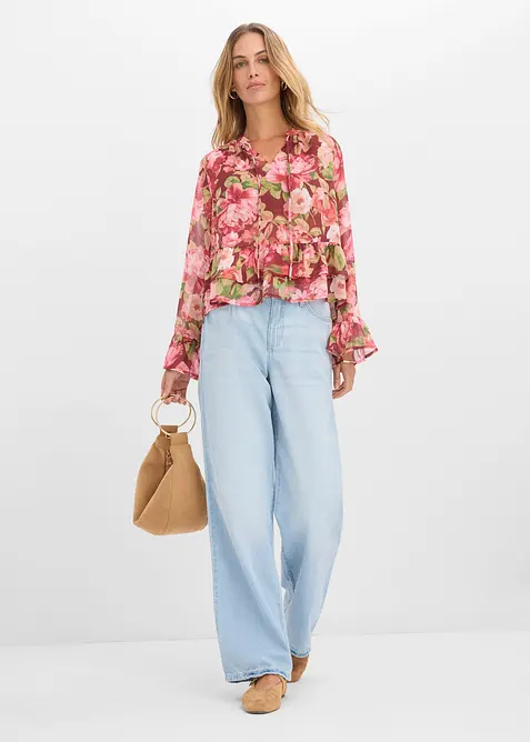 Chiffonbluse med volanger, bonprix