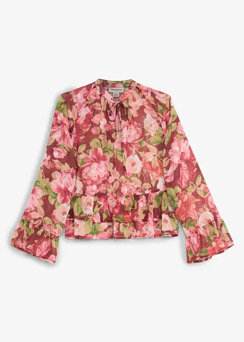 Chiffonbluse med volanger, bonprix
