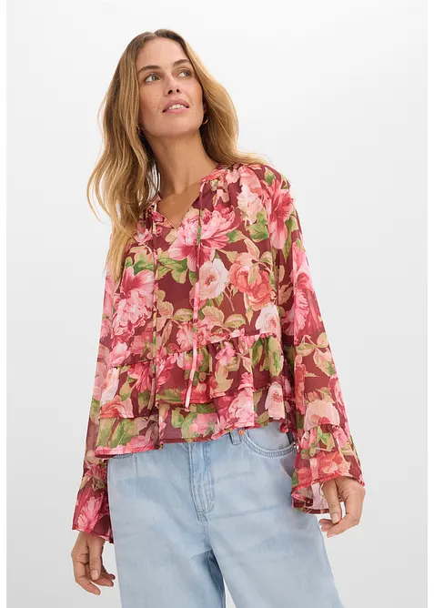 Chiffonbluse med volanger, bonprix