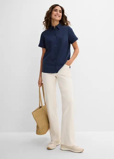 Innsvingt, kortermet bluse med stretch av bomullsmiks, bonprix