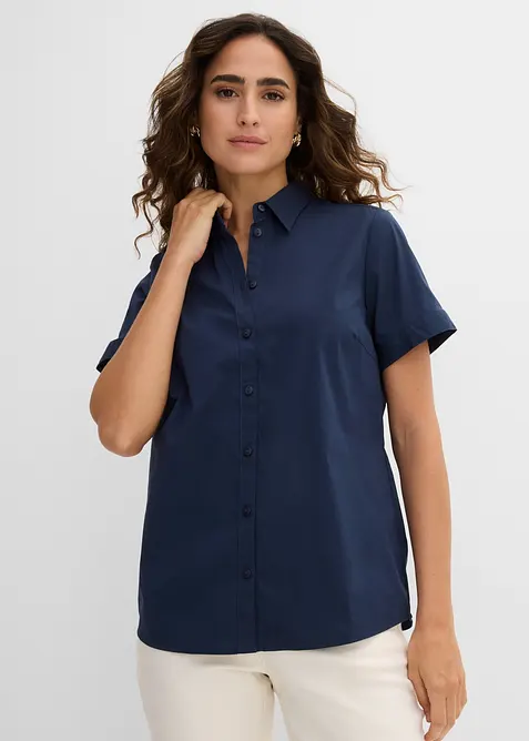 Innsvingt, kortermet bluse med stretch av bomullsmiks, bonprix