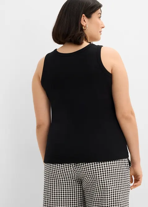 Ribbet singlet med &oslash;kologisk bomull (2-pack), bonprix