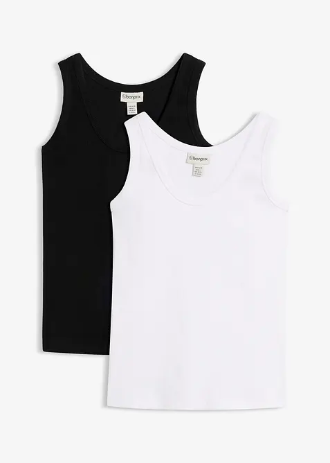 Ribbet singlet med &oslash;kologisk bomull (2-pack), bonprix