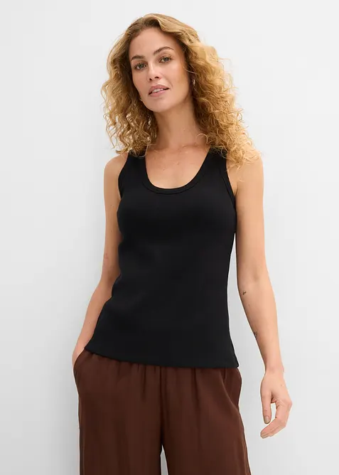 Ribbet singlet med &oslash;kologisk bomull (2-pack), bonprix