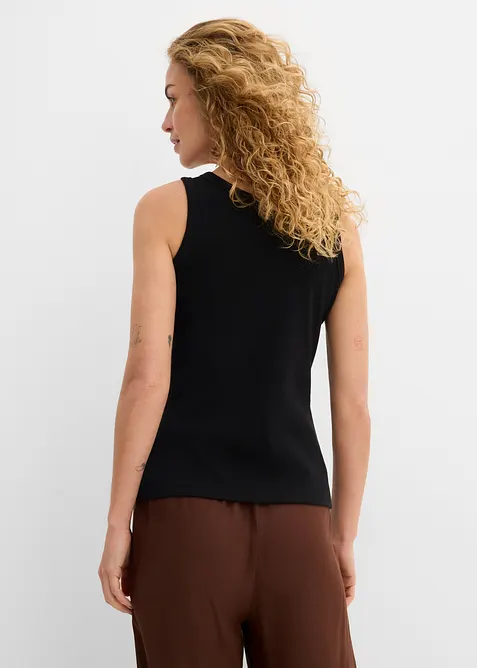Ribbet singlet med &oslash;kologisk bomull (2-pack), bonprix