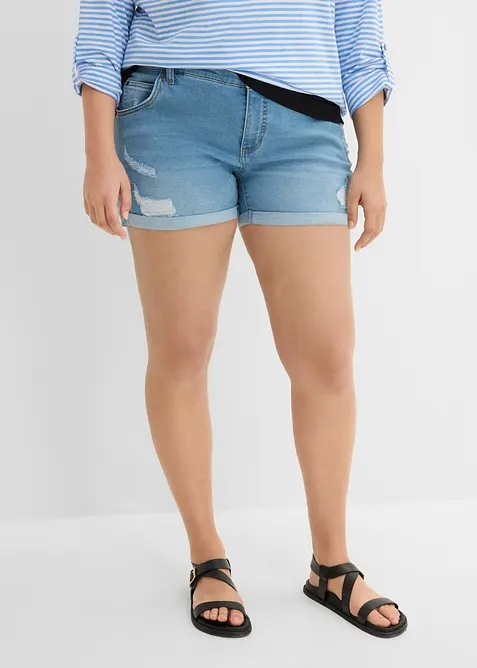Denimshorts Mid Waist med destroyed-effekt, bonprix